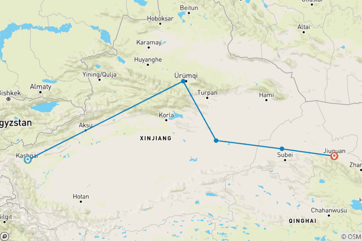 Kaart van De Zijderoute – van Kashgar naar Dunhuang, Jiayuguan – 7 dagen