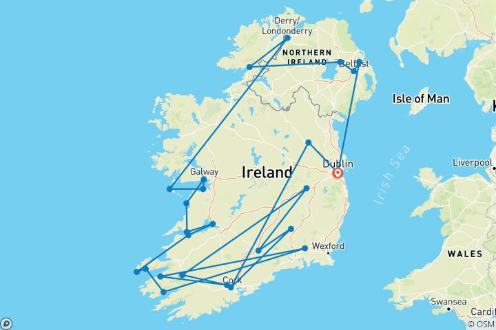 Map of Country Roads of Ireland (Classic, End Dublin)
