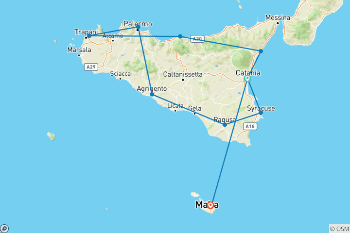 Map of Sicily in Depth (Classic, End Malta, 6 Days, 13 Days)