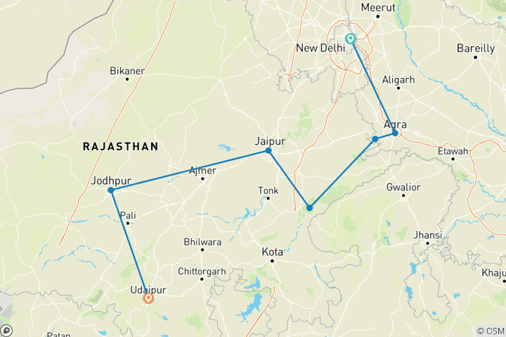 Map of Royal Rajasthan Tour with Tiger (Ranthambore)