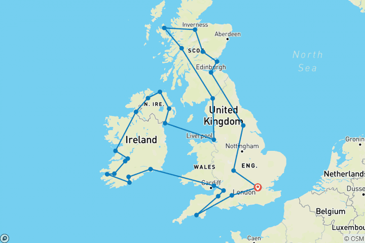 Carte du circuit Grande-Bretagne et Irlande en profondeur