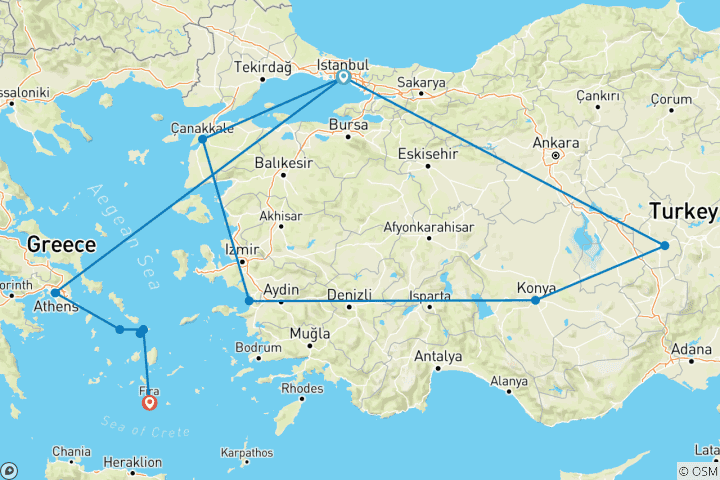 Carte du circuit Les points forts de la Turquie et des îles grecques