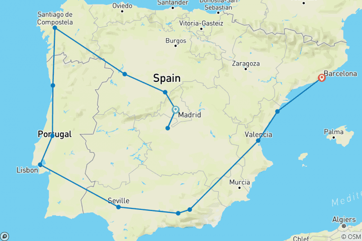 Carte du circuit Trésors d'Espagne et du Portugal - fin Barcelone, 14 jours