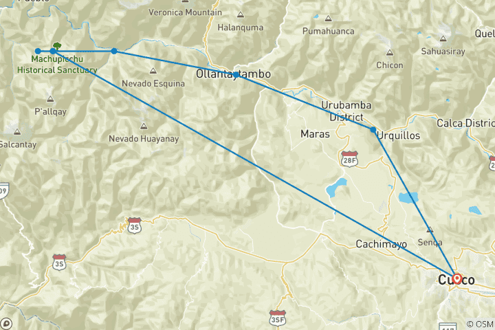 Map of Inca Trail Hike to Machu Picchu 7 days