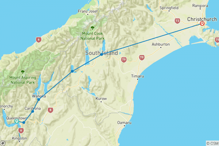 Map of South Island Snow Safari in reverse