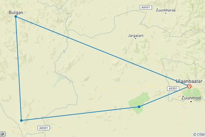Carte du circuit Essence de la Mongolie - 3 jours