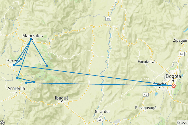 Carte du circuit La vie en Colombie en 12 jours : Nature Sentiers sauvages