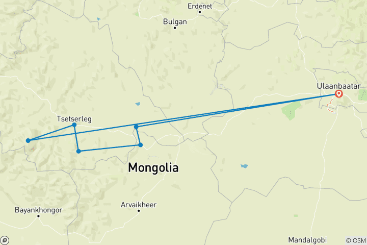 Carte du circuit Cyclisme en Mongolie - 11 jours