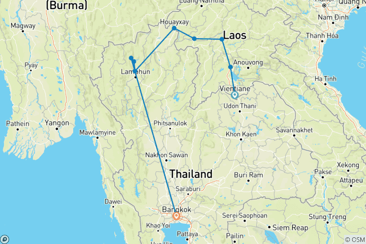Carte du circuit Du Laos au nord de la Thaïlande : rizières et balades à vélo