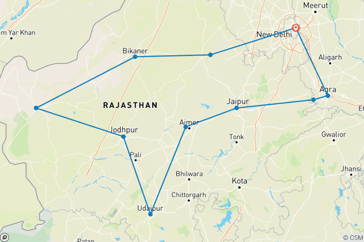 Karte von Königliche Rajasthan Rundreisen mit Fort und Palast (Romantisches Rajasthan)