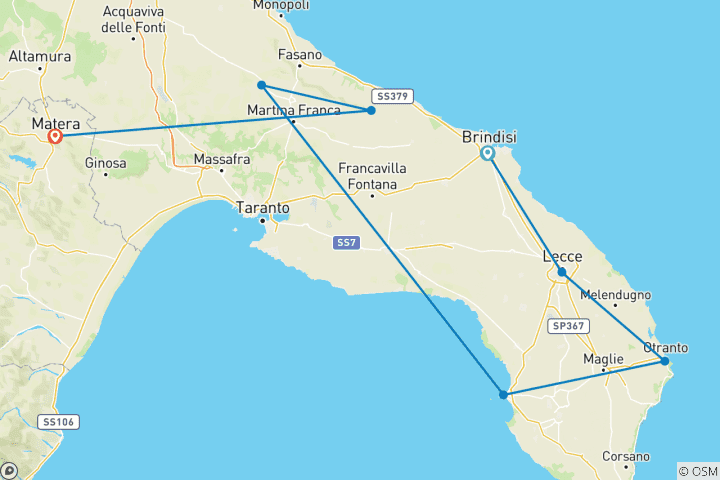 Carte du circuit Découverte de Matera et des saveurs du Salento