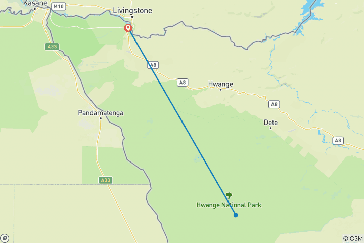 Map of 4 Days Hwange and Victoria Falls Breakaway