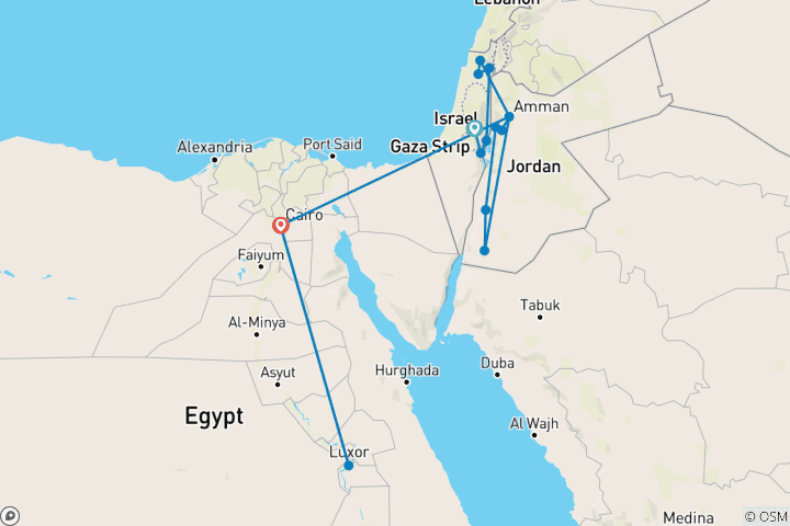 Carte du circuit Voyage inspirant de 12 jours jusqu'en Israël, Jordanie et Égypte