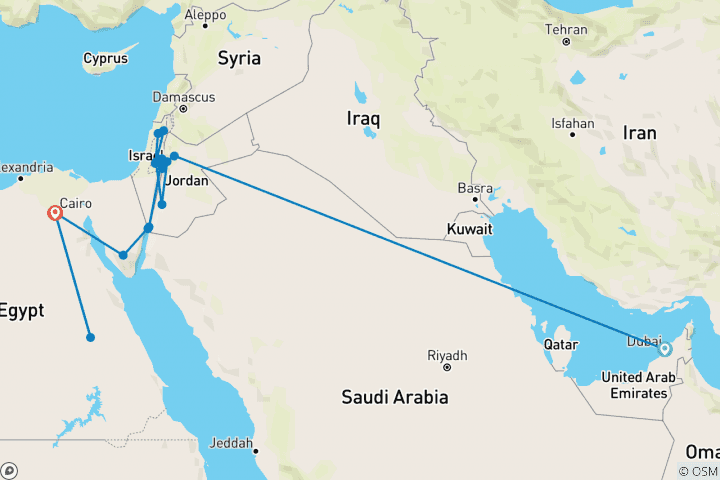 Carte du circuit Dubaï, Jordanie, Terre Sainte, Israël et Égypte - 19 jours