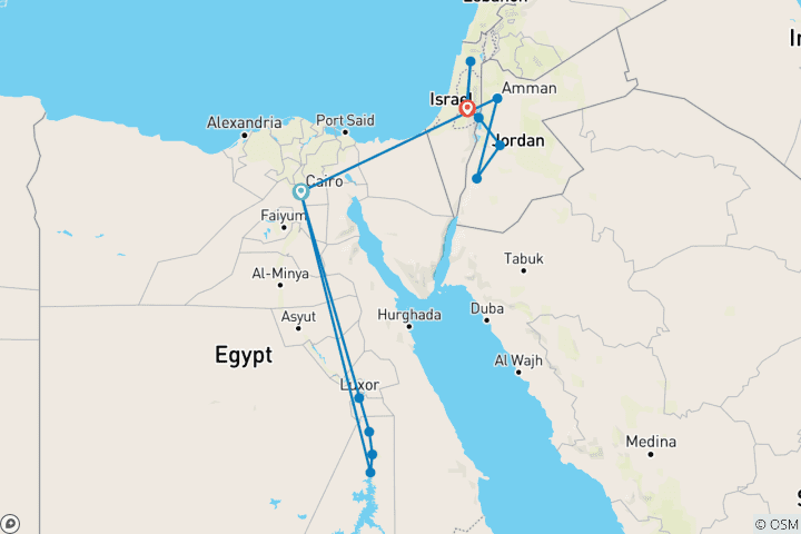 Carte du circuit Circuit d'aventure de 13 jours en Égypte, Jordanie et Israël - en Felucca