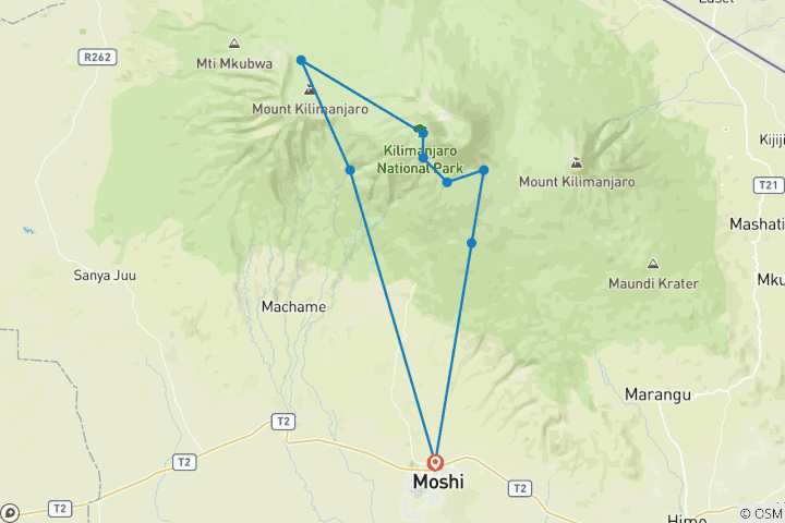 Map of Kilimanjaro  Climbing 6 Days / 5 Nights – Machame Route