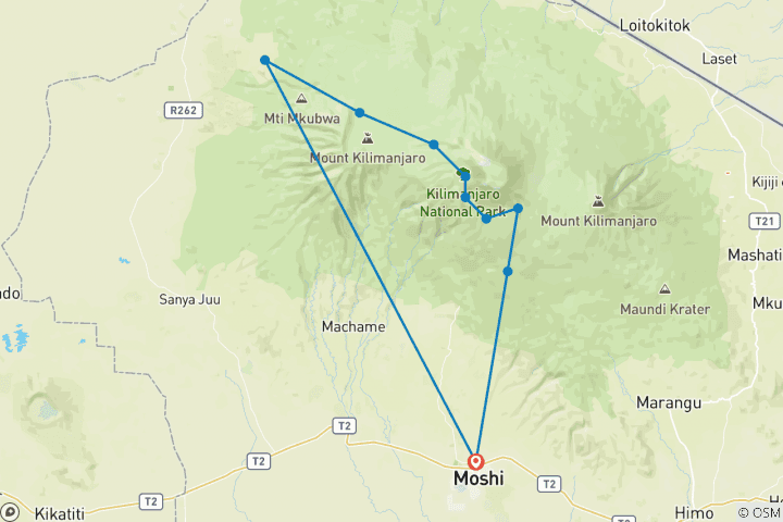 Karte von Kilimanjaro-Besteigung - Lemosho Route (8 Tage, 7 Nächte)