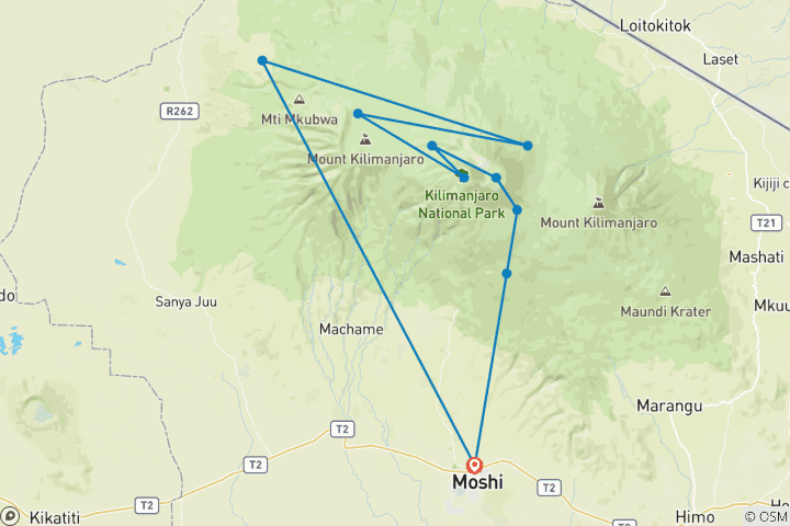 Map of Kilimanjaro Climbing Northern Circuit Route – 10 days Trek