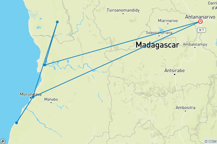 Carte du circuit L'ouest de Madagascar en 12 jours