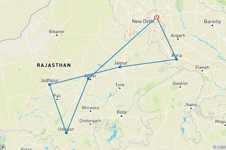 Map of Private Golden Triangle Tour with Royal Rajasthan