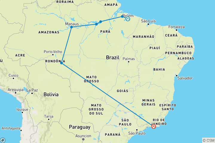 Map of Brazilian Amazon by Boat