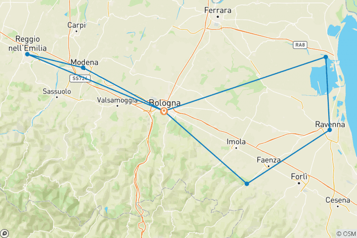 Carte du circuit Un goût d'Italie - Trek en Émilie- Romagne