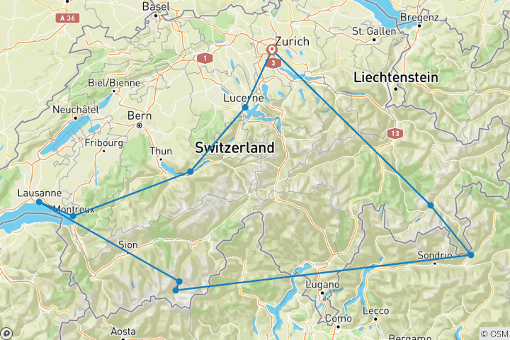 Kaart van Schilderachtig Zwitserland per trein