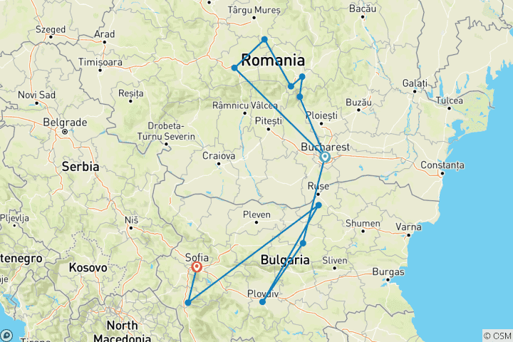 Karte von Rumänien & Bulgarien Europa-Abenteuer