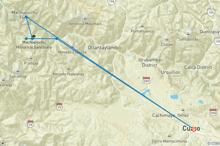 Carte du circuit Machu Picchu : 4 jours de randonnée sur le Chemin de l'Inca & Train Vistadome