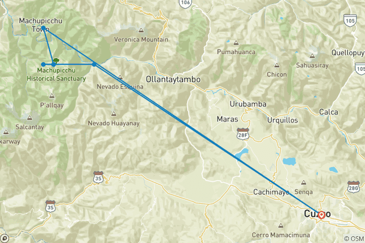 Carte du circuit Machu Picchu : 4 jours de randonnée sur le Chemin de l'Inca & Train Vistadome
