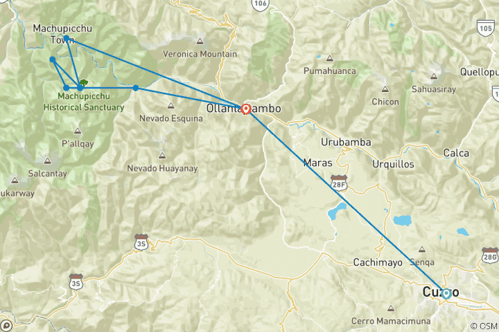 Map of Private Inca Trail to Machu Picchu - 4 Days