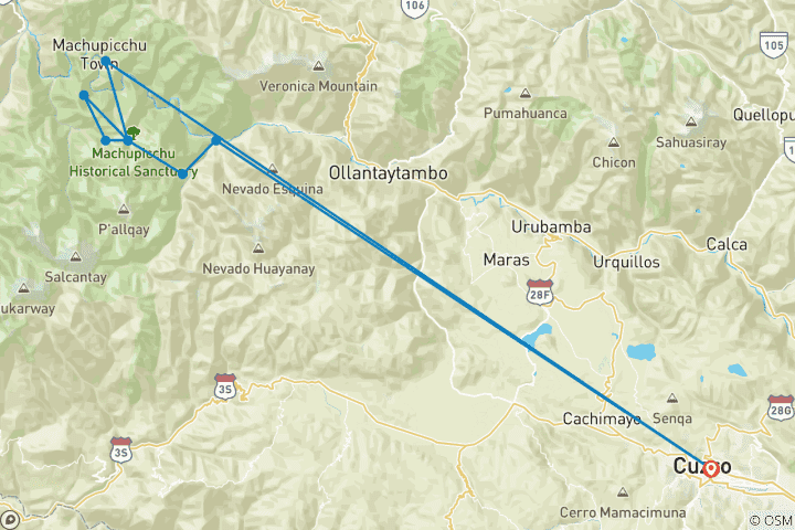 Carte du circuit Chemin Inca privé vers le Machu Picchu - 4 jours
