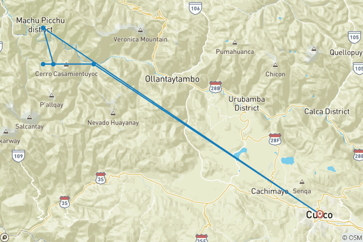 Map of Private Inca Trail to Machu Picchu - 4 Days