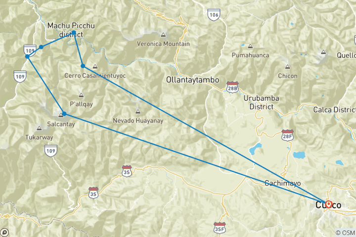 Map of Ultimate Salkantay Trek to Machu Picchu - 5 Days