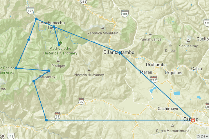 Map of Classic Salkantay Trek to Machu Picchu - 4 Days