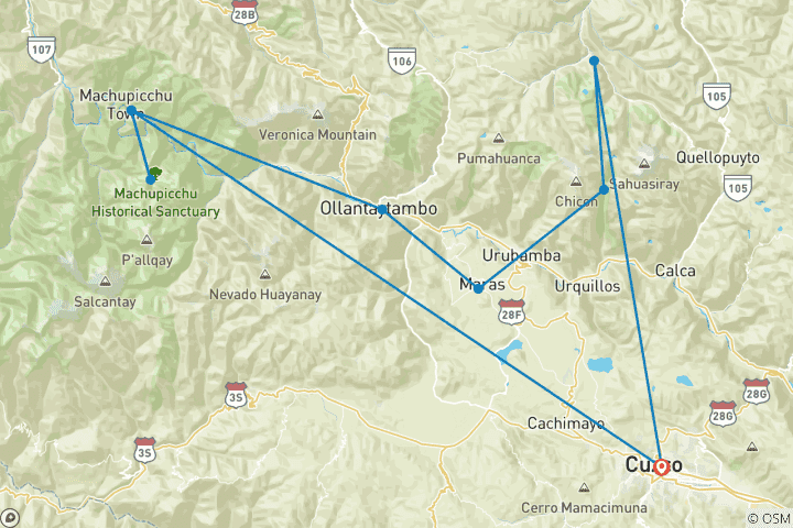 Kaart van Lares Trek naar Machu Picchu 4 Dagen 3 Nachten