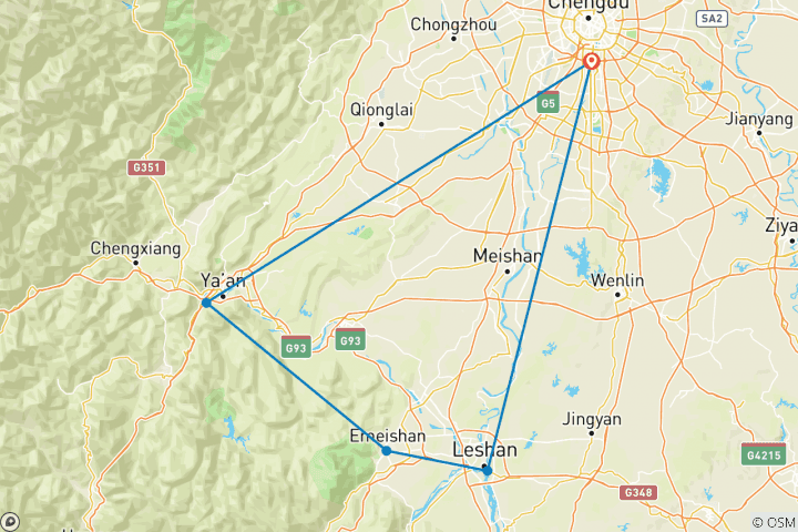 Map of 9-Day Cycle Panda Kingdom, Sichuan Province, China