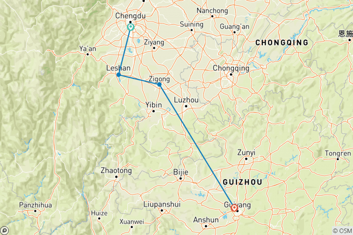 Map of 14-Day Cycle Chengdu to Guiyang: pandas, dinosaurs, high-quality liquors and ancient towns