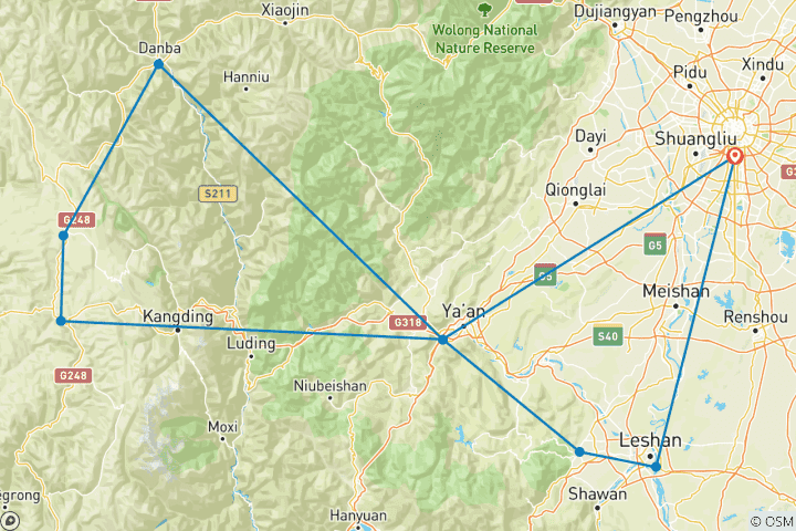 Map of 14-Day Cycle & Hike Panda Kingdom and Kham Tibet, Sichuan Province, China