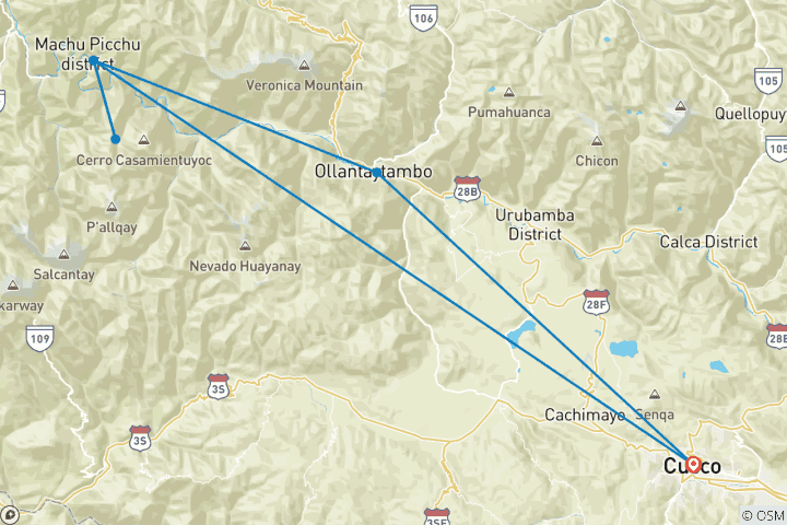 Map of Inca Quarry Trek to Machu Picchu - 4 Days