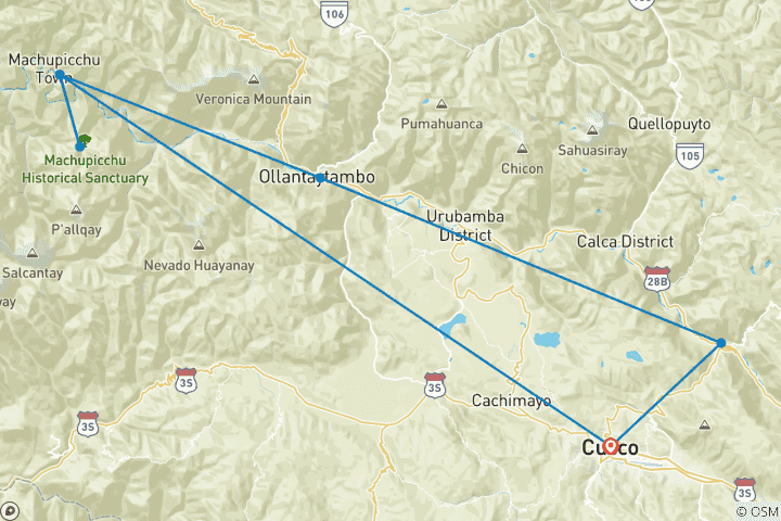 Map of Sacred Valley and Machu Picchu (By Rail) 2 days