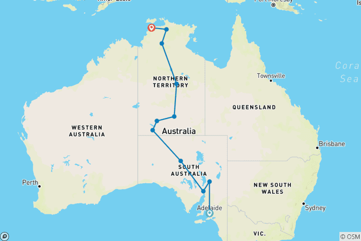 Map of Outback Adventure (15 Days)