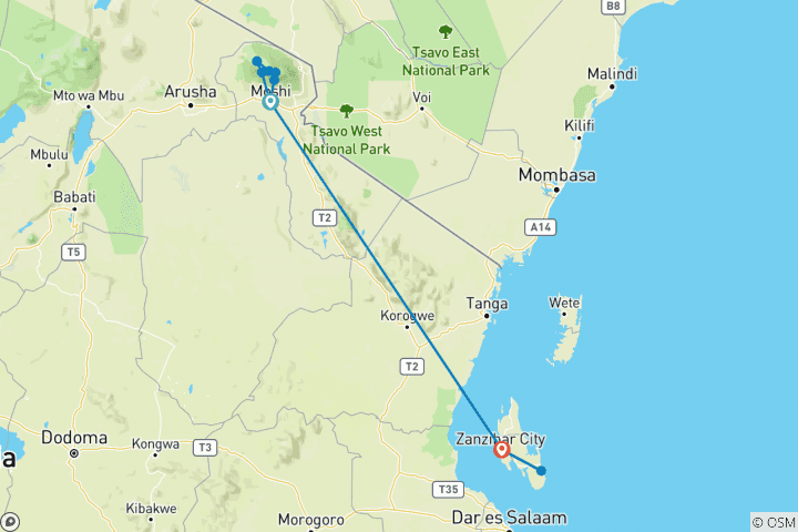 Map of Kilimanjaro - Machame Route & Zanzibar Adventure