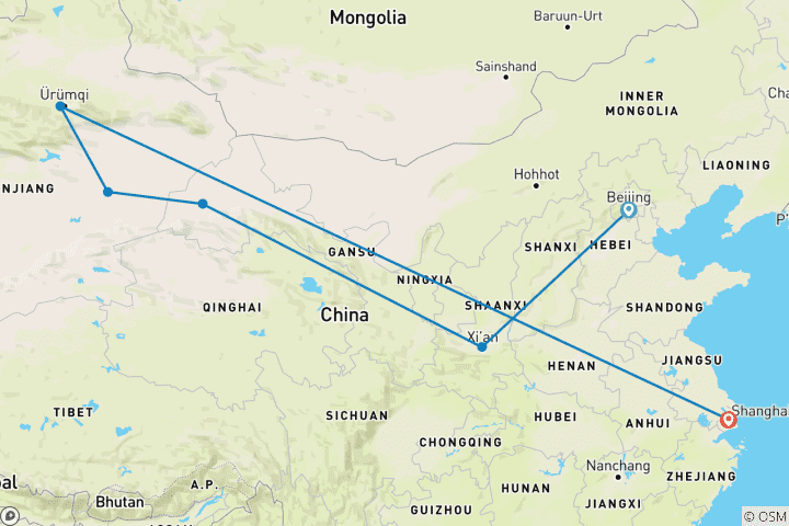 Map of Tailor-Made China Adventure to the Silk Road with Daily Departure