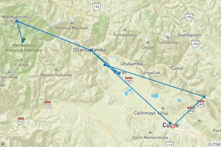 Map of Classic Machu Picchu Tour 4 Days: Cusco + Sacred Valley