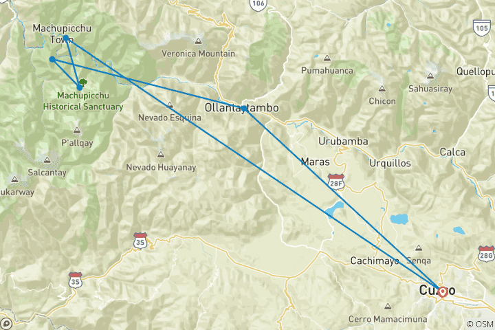 Carte du circuit Circuit court de l'Inca au Machu Picchu en 2 jours