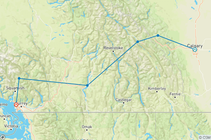 Carte du circuit Canadian Rockies Express