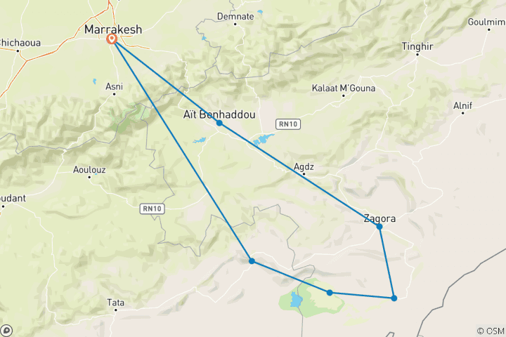 Carte du circuit 3 jours Au départ de Marrakech Erg Chigaga