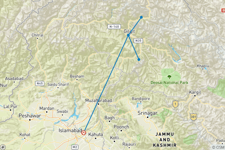 Carte du circuit Trekking au camp de base du Rakaposhi et du Nanga Parbat