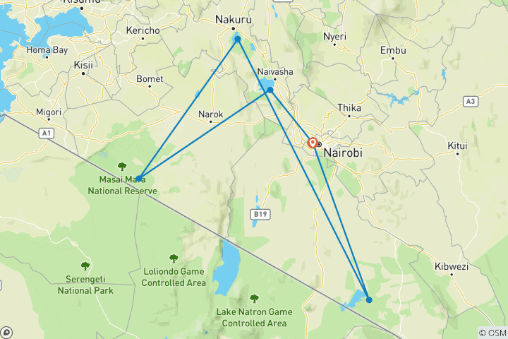 Carte du circuit Circuit abordable de 6 jours au Kenya (avec nuit libre à l'hôtel à Nairobi)